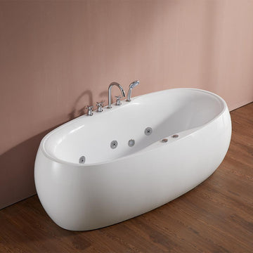 71" Acrylic Oval Whirlpool Water Massage Freestanding Bathtub in White
